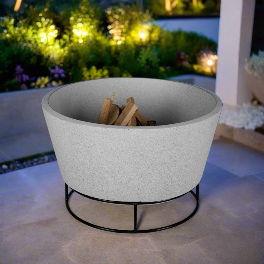 Outdoor Round Stone Wood Burning Fire Pit - Light Grey