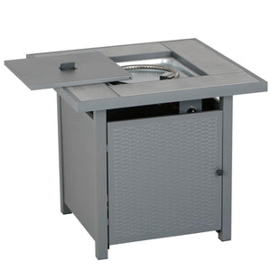 Outdoor Gas Flame Fire Pit Table - Grey Rattan Effect