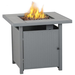 Outdoor Gas Flame Fire Pit Table - Grey Rattan Effect