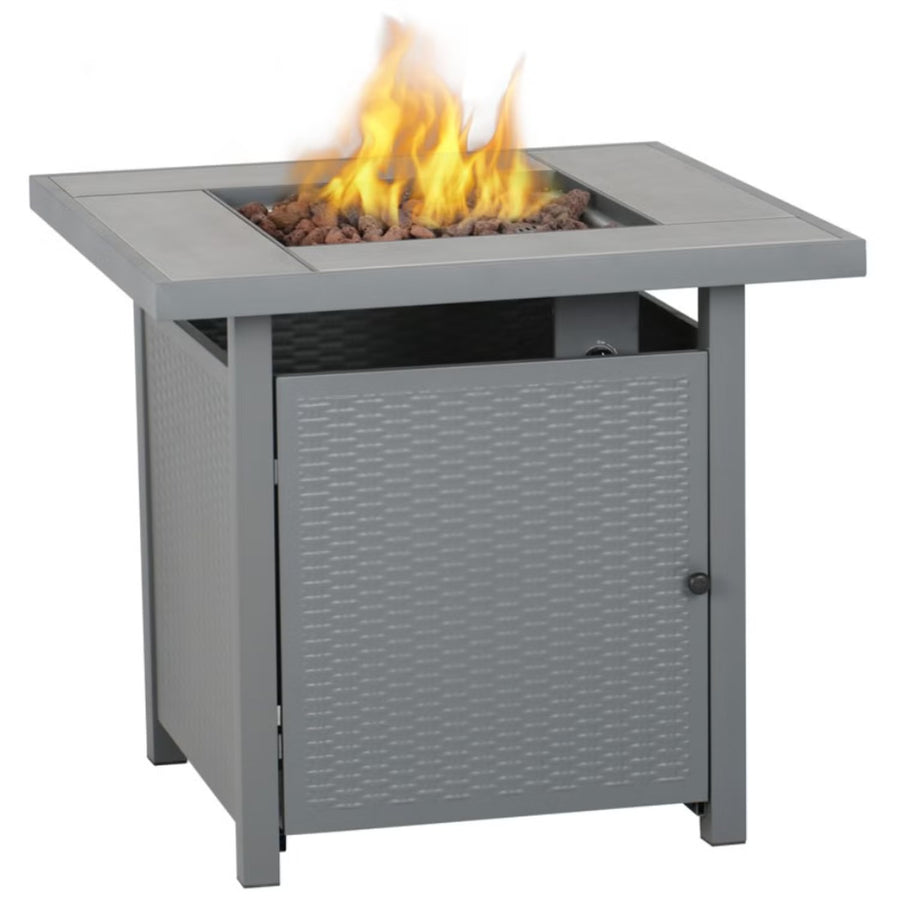 Outdoor Gas Flame Fire Pit Table - Grey Rattan Effect