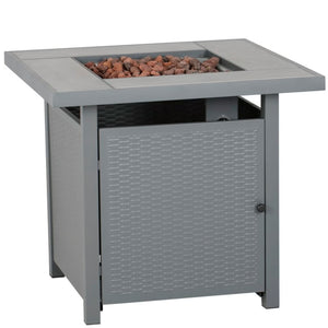 Outdoor Gas Flame Fire Pit Table - Grey Rattan Effect