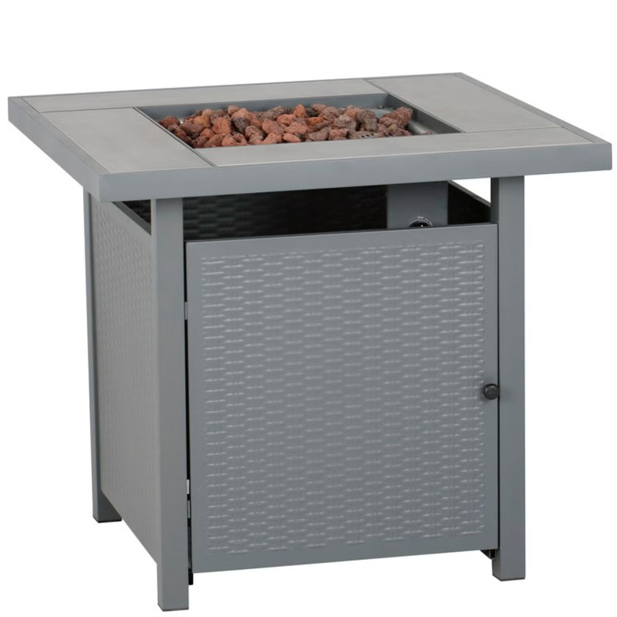 Outdoor Gas Flame Fire Pit Table - Grey Rattan Effect